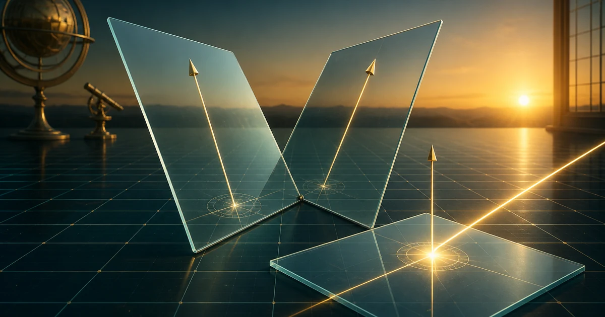 Glass planes and glowing vector arrows in a mathematical observatory