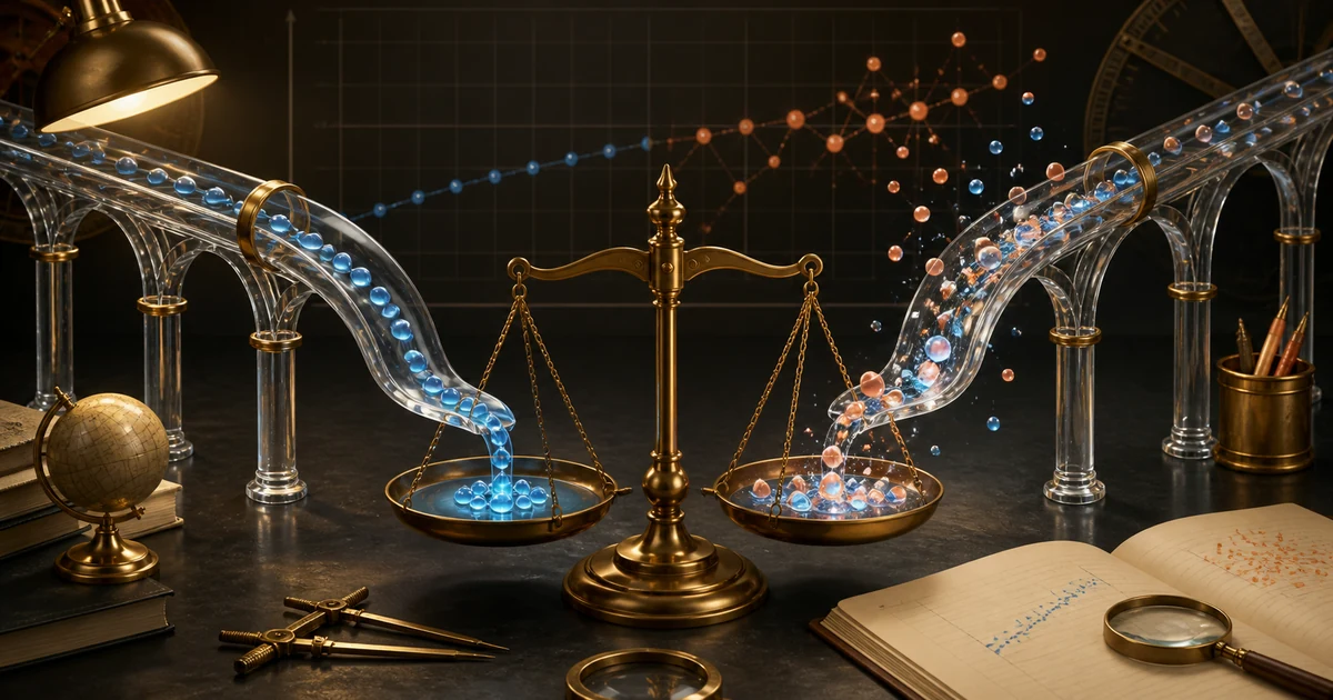 A brass scale comparing calm and scattered glass data streams to show coefficient of variation