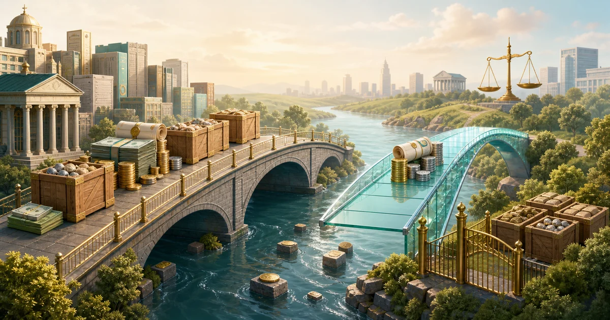 Two financial bridges over a river, one carrying all current assets and one carrying only quick liquid assets