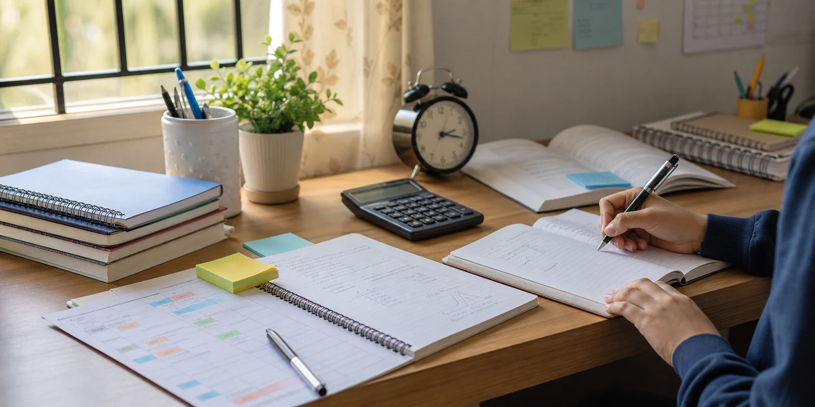 A Class 11 commerce student preparing notes and a study plan for the first unit test