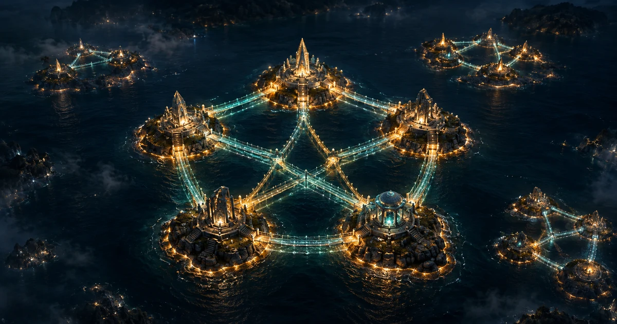 Luminous islands connected by complete two-way paths across a dark ocean